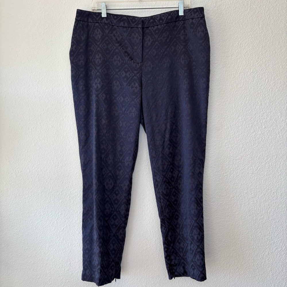 Chico's Jacquard Ankle Pants Navy Tapestry Damask Diamond Print Size 2 US 12